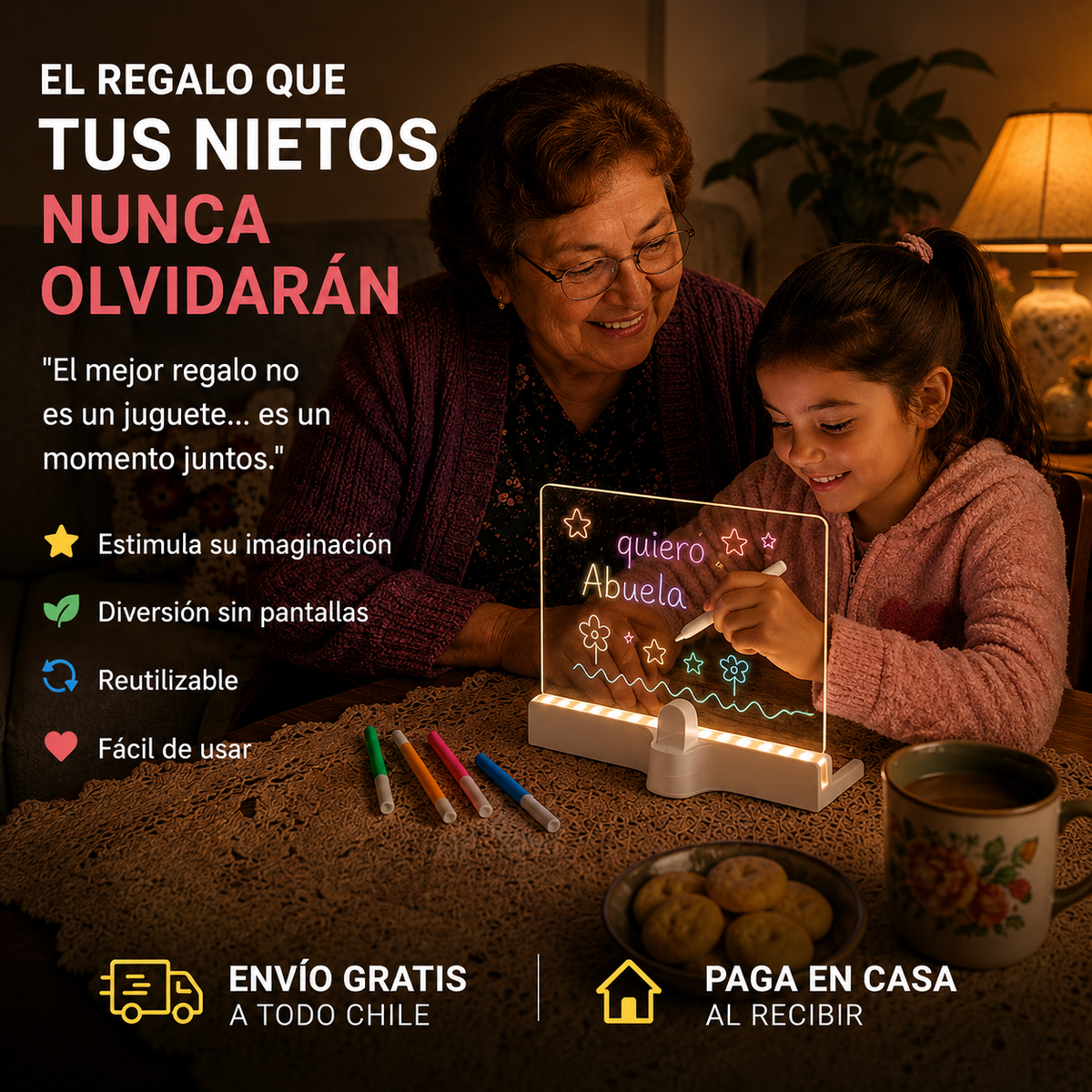 Más recuerdos inolvidables, menos pantallas. Pizarra Mágica Luz Led usb