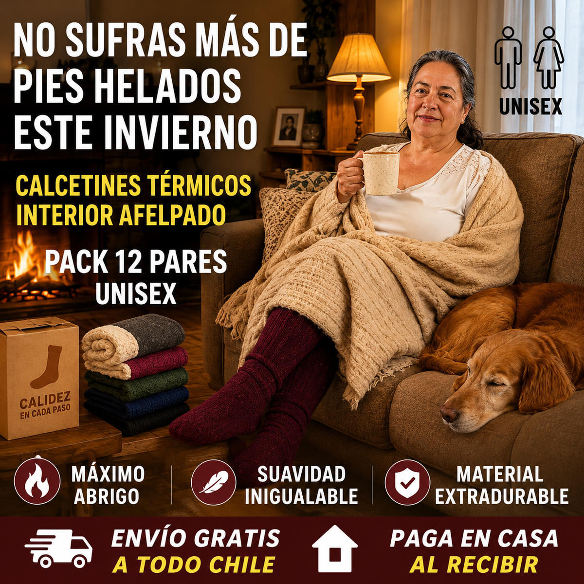 Mantén tus pies calentitos todo el invierno. Tecnología térmica de interior afelpado. Pack 12 Pares.